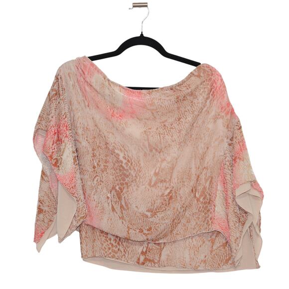 MM Couture by Miss Me Pink Print Silk Blend Blouse Size Large - Picture 1 of 5